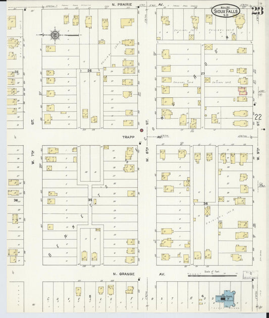 Sanborn Fire Insurance Map from Sioux Falls, Minnehaha County, South Dakota (1911), Sheet #0023 - Historic Sanborn Fire Insurance Map Print, vintage old map wall art, antique decor, genealogy gift, South Dakota South Dakota map