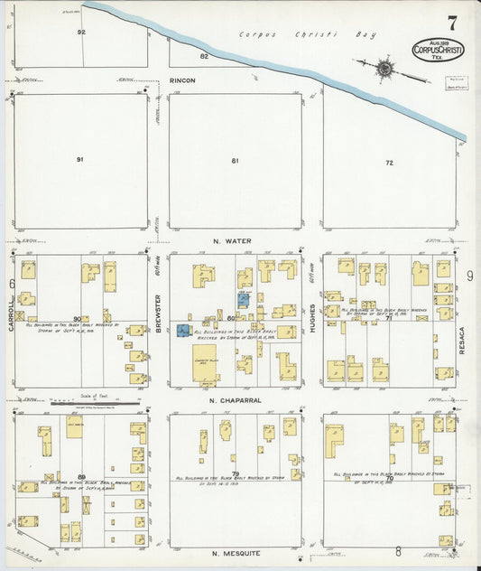 Sanborn Fire Insurance Map from Corpus Christi, Nueces County, Texas (1919), Sheet #0007 - Historic Sanborn Fire Insurance Map Print, vintage old map wall art, antique decor, genealogy gift, Texas Texas map