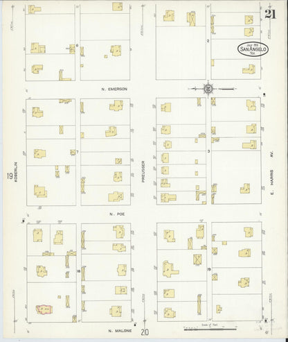 Sanborn Fire Insurance Map from San Angelo, Tom Green County, Texas (1913), Sheet #0021 - Complete Map Set gallery image, historic Sanborn map, vintage wall art, Texas Texas