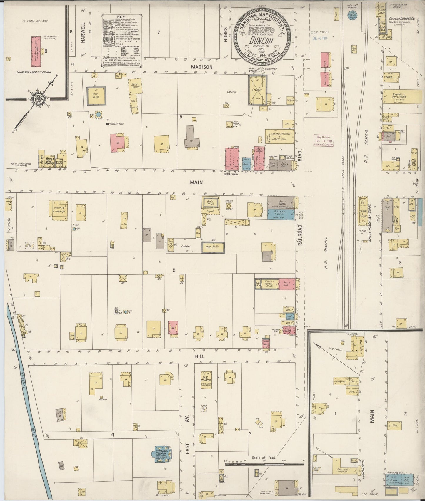 Sanborn Fire Insurance Map from Duncan, Greenlee County, Arizona (1914), Sheet #0001 - Historic Sanborn Fire Insurance Map Print, vintage old map wall art, antique decor, genealogy gift, Arizona Arizona map
