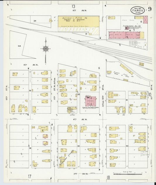 Sanborn Fire Insurance Map from Fargo, Cass County, North Dakota (1910), Sheet #0009 - Historic Sanborn Fire Insurance Map Print, vintage old map wall art, antique decor, genealogy gift, North Dakota North Dakota map