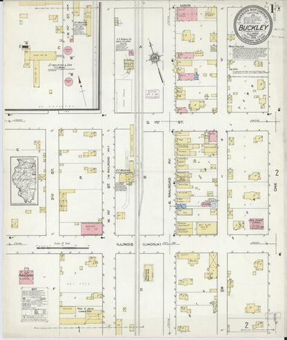 Sanborn Fire Insurance Map from Buckley, Iroquois County, Illinois (1914), Sheet #0001 - Historic Sanborn Fire Insurance Map Print, vintage old map wall art, antique decor, genealogy gift, Illinois Illinois map