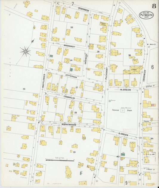 Sanborn Fire Insurance Map from Plymouth, Plymouth County, Massachusetts (1901), Sheet #0008 - Historic Sanborn Fire Insurance Map Print, vintage old map wall art, antique decor, genealogy gift, Massachusetts Massachusetts map