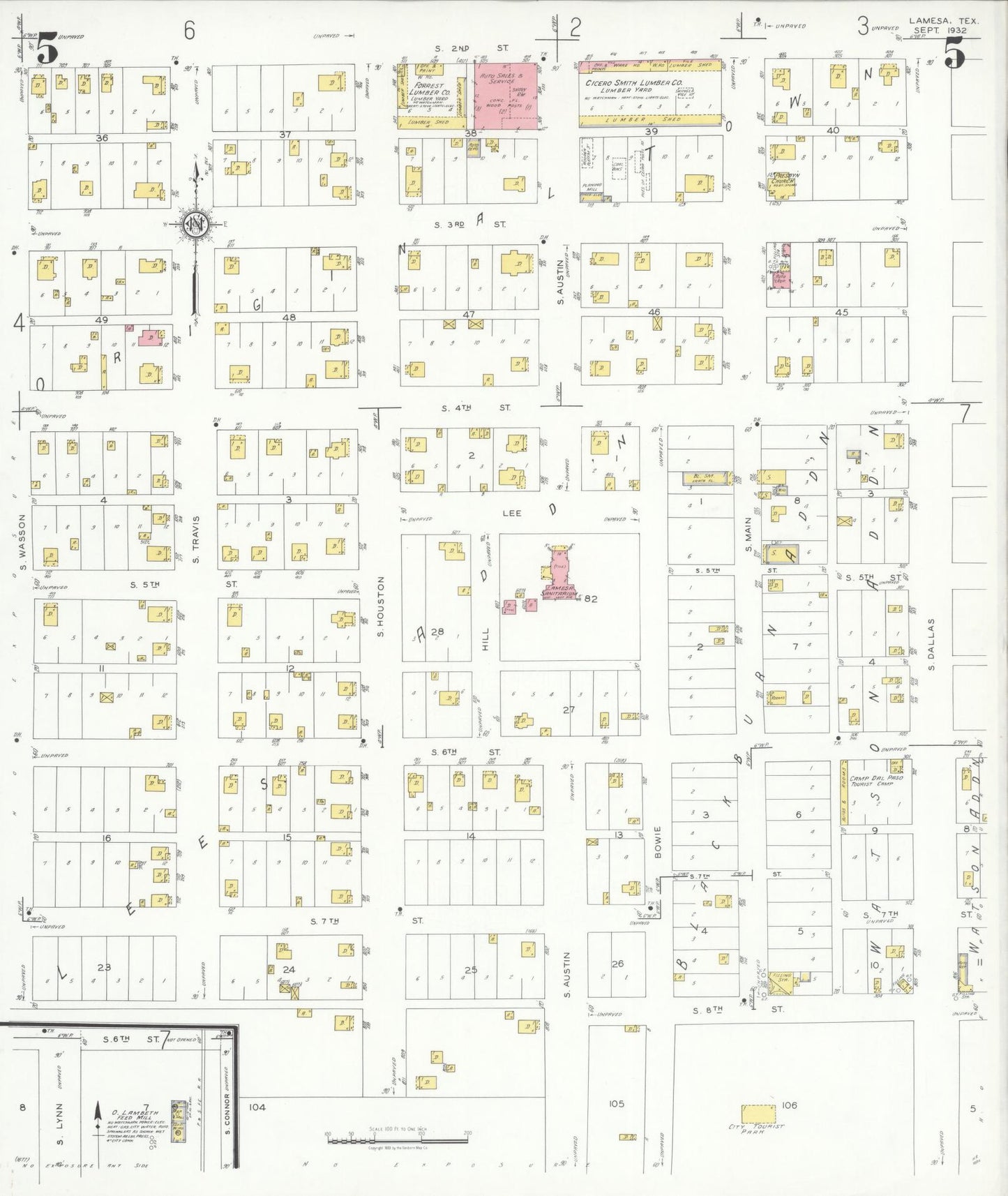 Sanborn Fire Insurance Map from Lamesa, Dawson County, Texas (1932), Sheet #0005 - Historic Sanborn Fire Insurance Map Print, vintage old map wall art, antique decor, genealogy gift, Texas Texas map