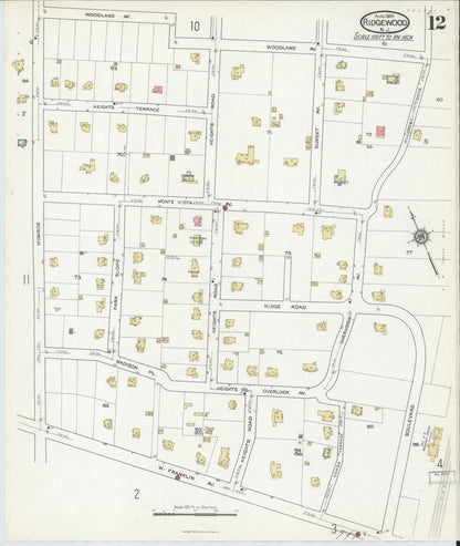 Sanborn Fire Insurance Map from Ridgewood, Bergen County, New Jersey (1916), Sheet #0012 - Complete Map Set gallery image, historic Sanborn map, vintage wall art, New Jersey New Jersey