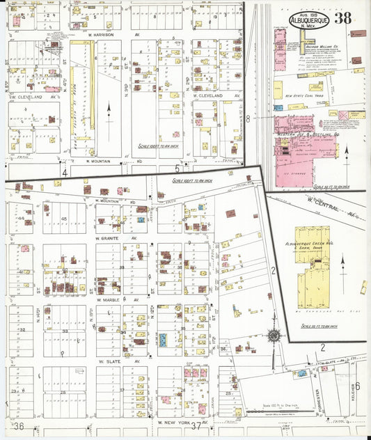 Sanborn Fire Insurance Map from Albuquerque, Bernalillo County, New Mexico (1919), Sheet #0038 - Historic Sanborn Fire Insurance Map Print, vintage old map wall art, antique decor, genealogy gift, New Mexico New Mexico map