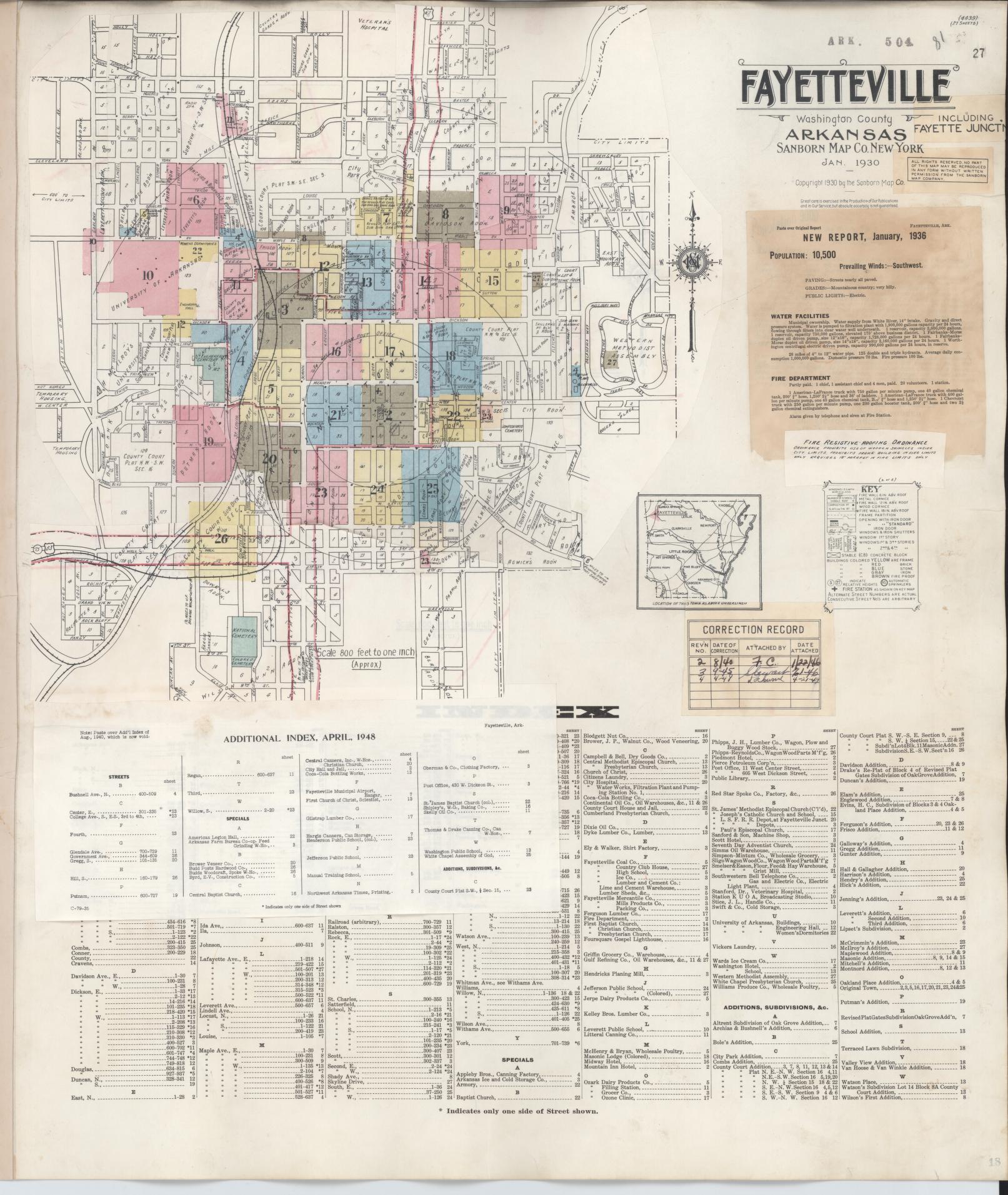 Sanborn Fire Insurance Map from Fayetteville, Washington County, Arkansas (1948), Sheet #0001 - Complete Map Set gallery image, historic Sanborn map, vintage wall art, Arkansas Arkansas