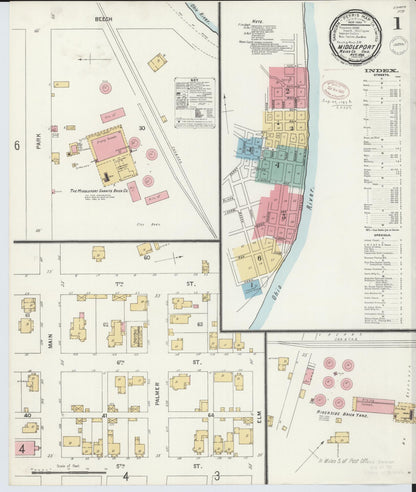 Sanborn Fire Insurance Map from Middleport, Meigs County, Ohio (1899), Sheet #0001 - Historic Sanborn Fire Insurance Map Print, vintage old map wall art, antique decor, genealogy gift, Ohio Ohio map