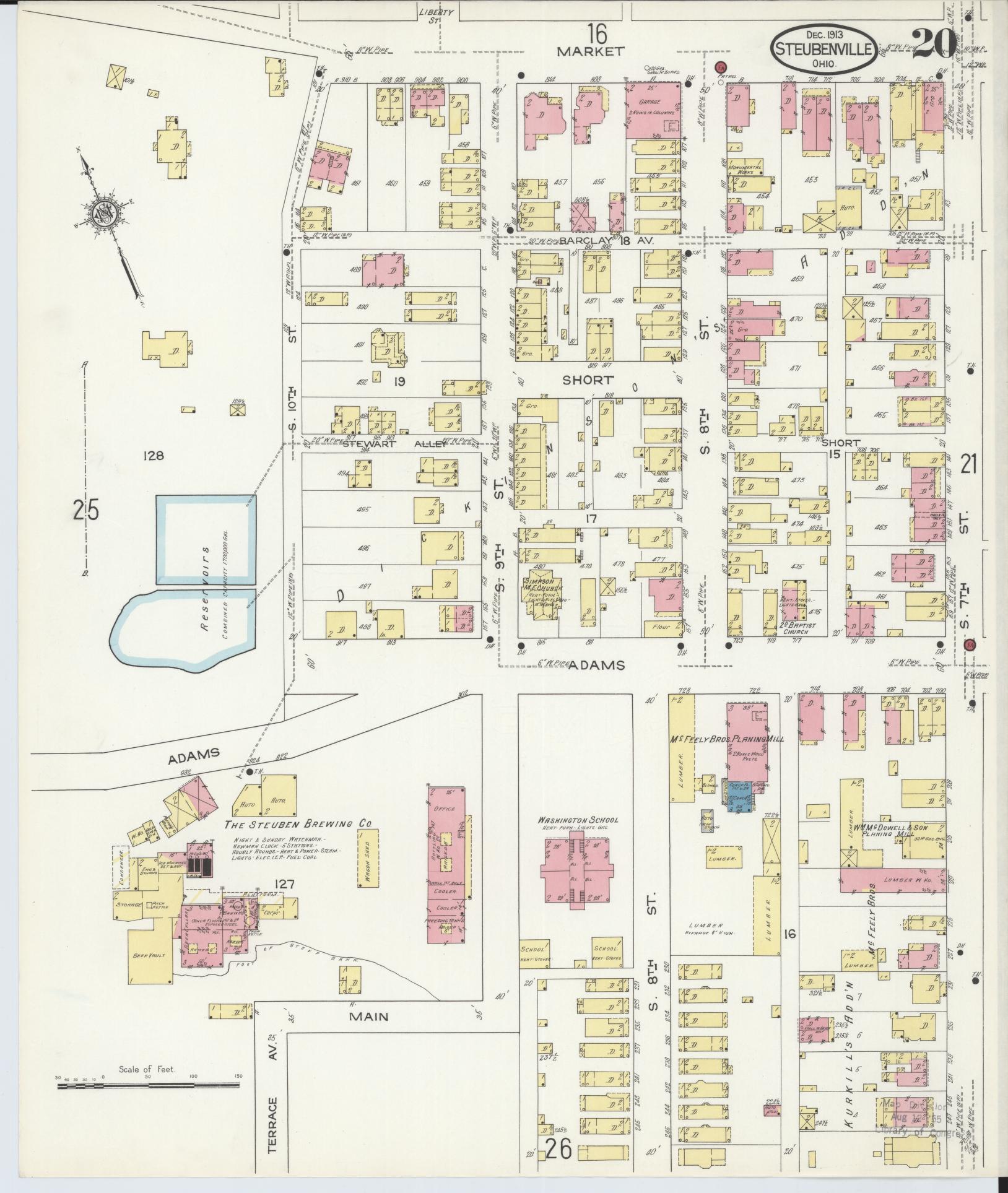 Sanborn Fire Insurance Map from Steubenville, Jefferson County, Ohio (1913), Sheet #0020 - Historic Sanborn Fire Insurance Map Print, vintage old map wall art, antique decor, genealogy gift, Ohio Ohio map