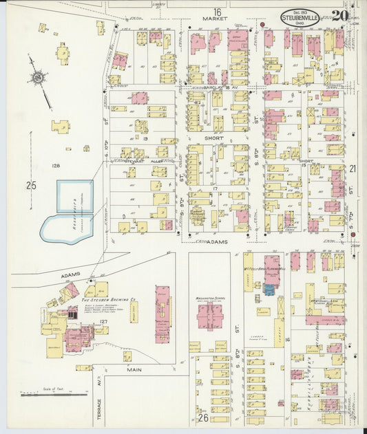 Sanborn Fire Insurance Map from Steubenville, Jefferson County, Ohio (1913), Sheet #0020 - Historic Sanborn Fire Insurance Map Print, vintage old map wall art, antique decor, genealogy gift, Ohio Ohio map