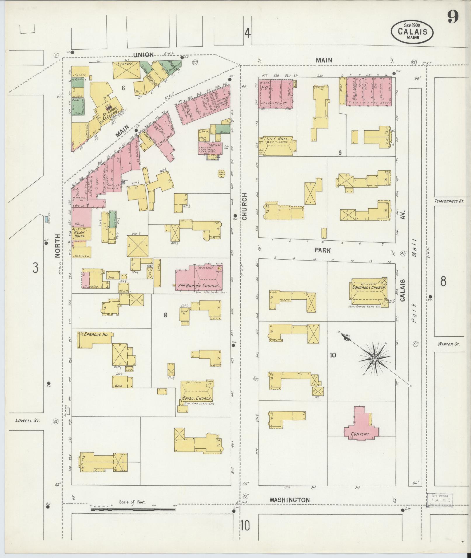 Sanborn Fire Insurance Map from Calais, Washington County, Maine (1900), Sheet #0009 - Complete Map Set gallery image, historic Sanborn map, vintage wall art, Maine Maine