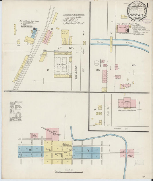 Sanborn Fire Insurance Map from Shelbyville, Shelby County, Kentucky (1886), Sheet #0001 - Complete Map Set gallery image, historic Sanborn map, vintage wall art, Kentucky Kentucky