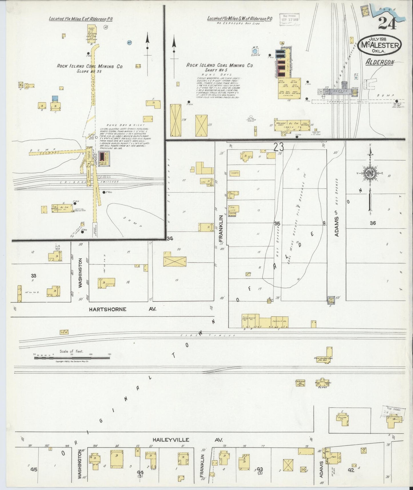 Sanborn Fire Insurance Map from McAlester, Pittsburg County, Oklahoma (1918), Sheet #0024 - Complete Map Set gallery image, historic Sanborn map, vintage wall art, Oklahoma Oklahoma