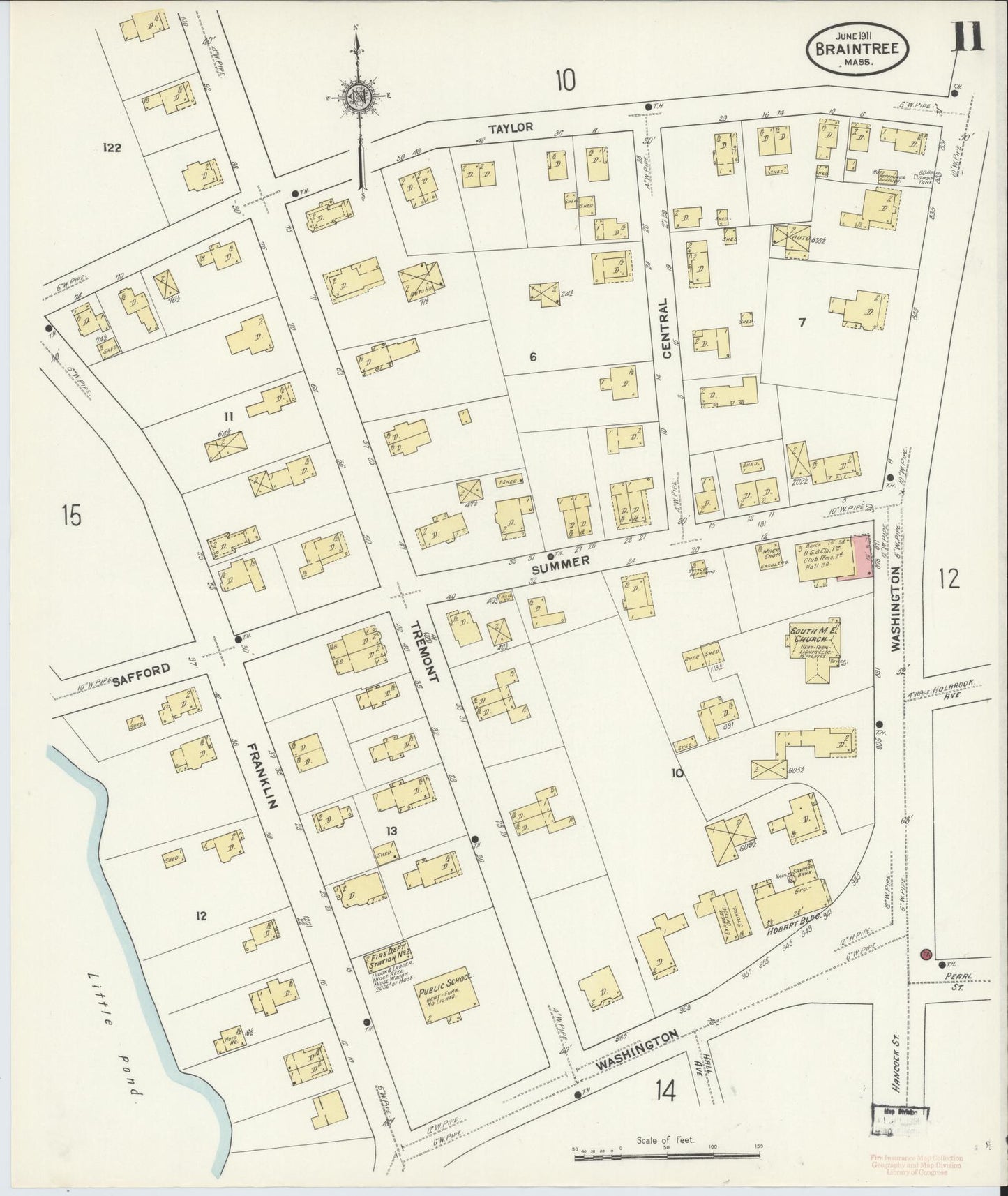 Sanborn Fire Insurance Map from Braintree, Norfolk County, Massachusetts (1911), Sheet #0011 - Complete Map Set gallery image, historic Sanborn map, vintage wall art, Massachusetts Massachusetts