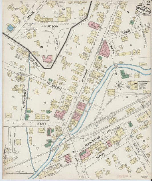 Sanborn Fire Insurance Map from Warwick, Orange County, New York (1885), Sheet #0002 - Historic Sanborn Fire Insurance Map Print, vintage old map wall art, antique decor, genealogy gift, New York New York map