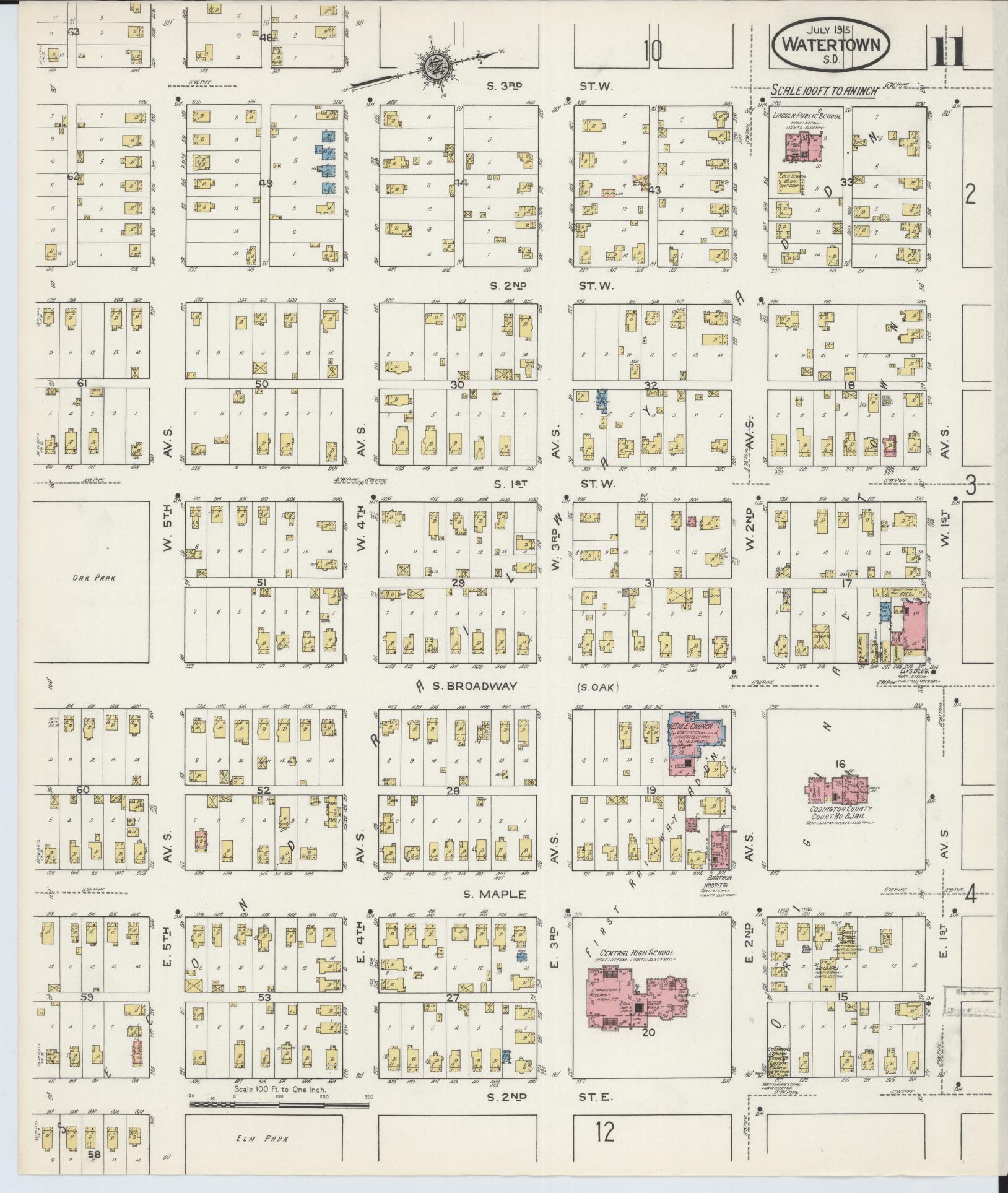 Sanborn Fire Insurance Map from Watertown, Codington County, South Dakota (1915), Sheet #0011 - Complete Map Set gallery image, historic Sanborn map, vintage wall art, South Dakota South Dakota