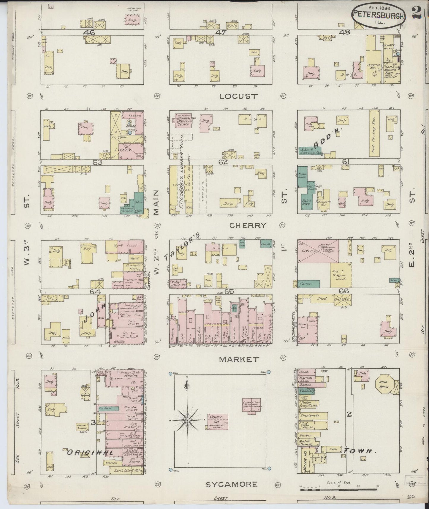 Sanborn Fire Insurance Map from Petersburg, Menard County, Illinois (1886), Sheet #0002 - Complete Map Set gallery image, historic Sanborn map, vintage wall art, Illinois Illinois