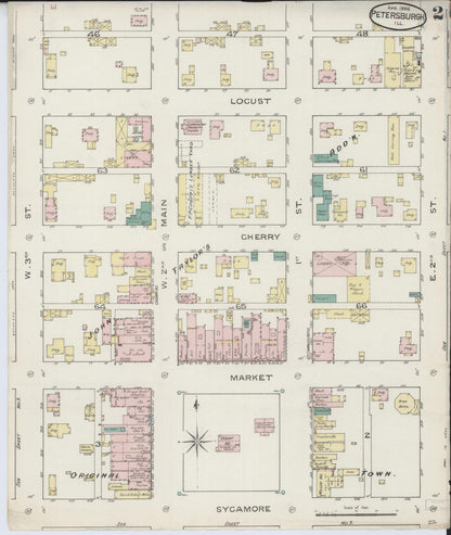 Sanborn Fire Insurance Map from Petersburg, Menard County, Illinois (1886), Sheet #0002 - Complete Map Set gallery image, historic Sanborn map, vintage wall art, Illinois Illinois