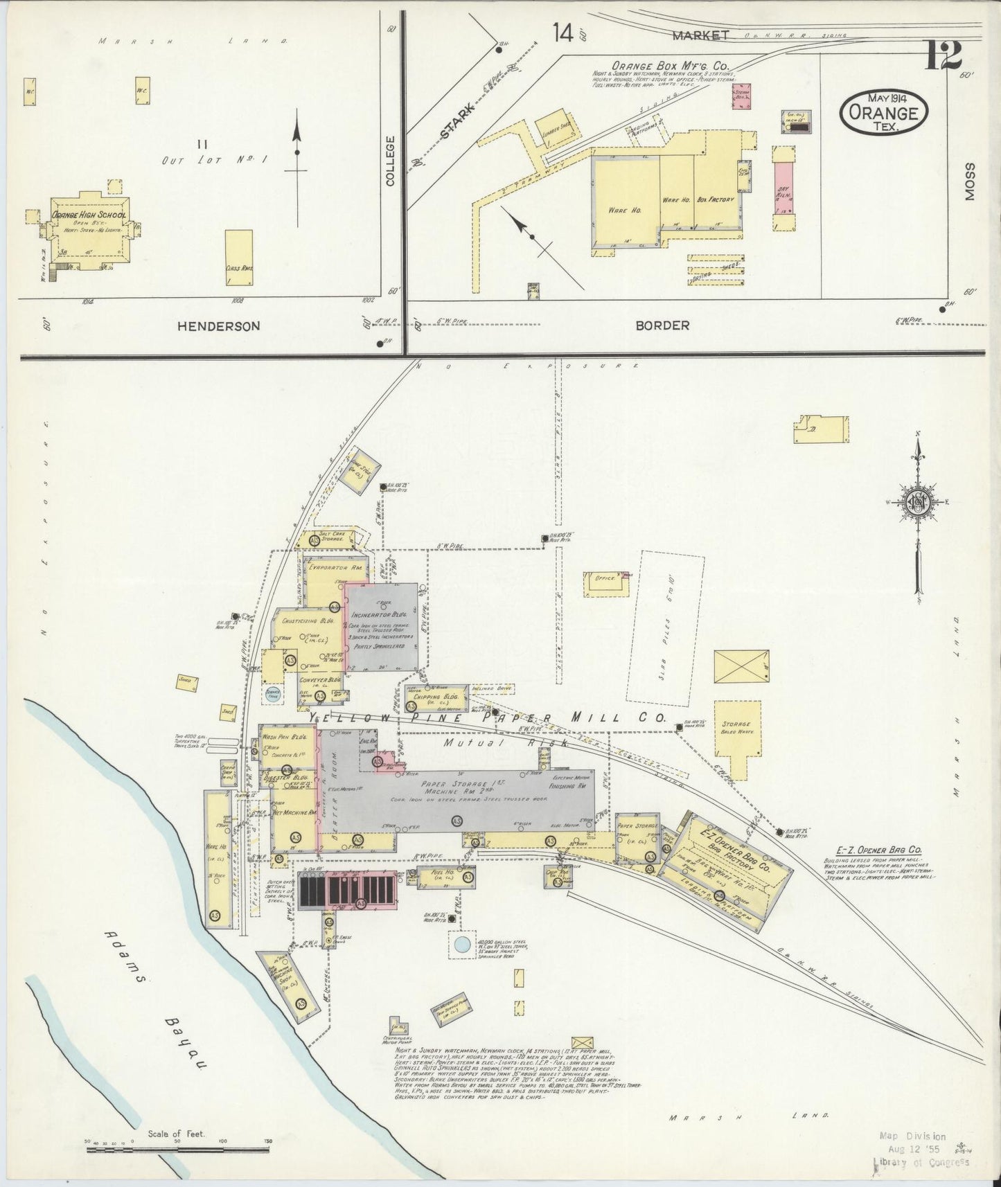 Sanborn Fire Insurance Map from Orange, Orange County, Texas (1914), Sheet #0012 - Complete Map Set gallery image, historic Sanborn map, vintage wall art, Texas Texas