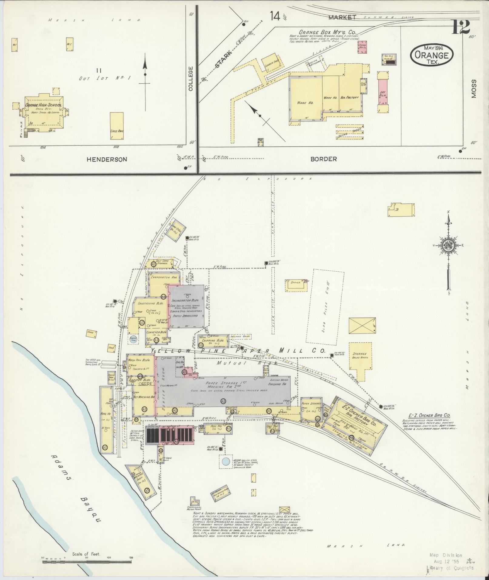Sanborn Fire Insurance Map from Orange, Orange County, Texas (1914), Sheet #0012 - Complete Map Set gallery image, historic Sanborn map, vintage wall art, Texas Texas