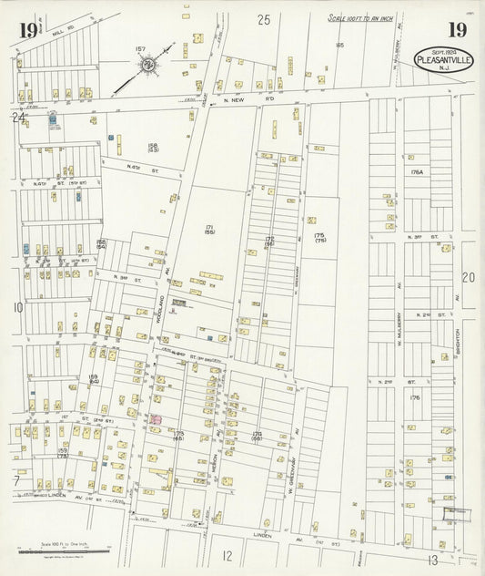Sanborn Fire Insurance Map from Pleasantville, Atlantic County, New Jersey (1924), Sheet #0019 - Historic Sanborn Fire Insurance Map Print, vintage old map wall art, antique decor, genealogy gift, New Jersey New Jersey map