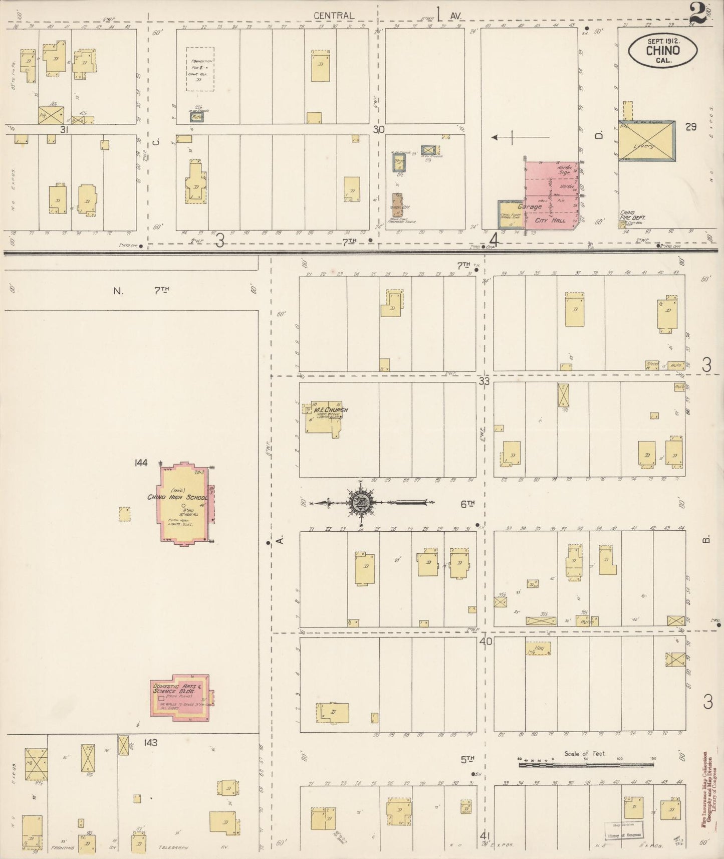 Sanborn Fire Insurance Map from Chino, San Bernardino County, California (1912), Sheet #0002 - Complete Map Set gallery image, historic Sanborn map, vintage wall art, California California