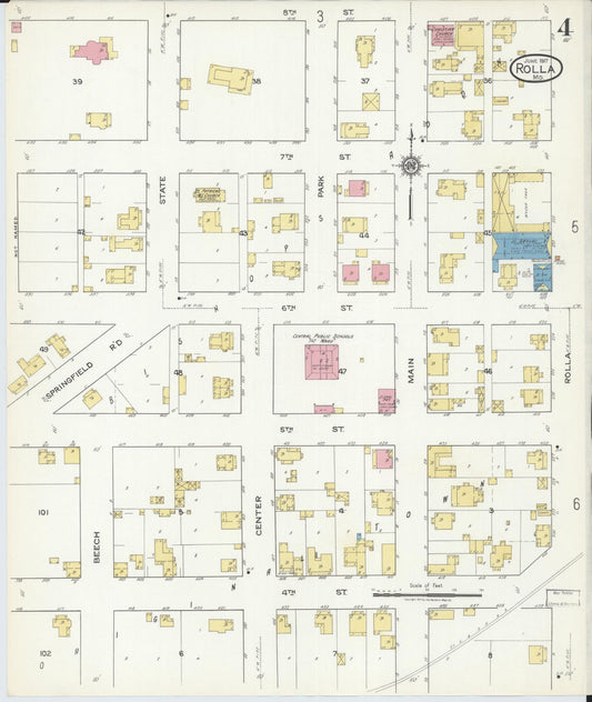 Sanborn Fire Insurance Map from Rolla, Phelps County, Missouri (1917), Sheet #0004 - Historic Sanborn Fire Insurance Map Print, vintage old map wall art, antique decor, genealogy gift, Missouri Missouri map