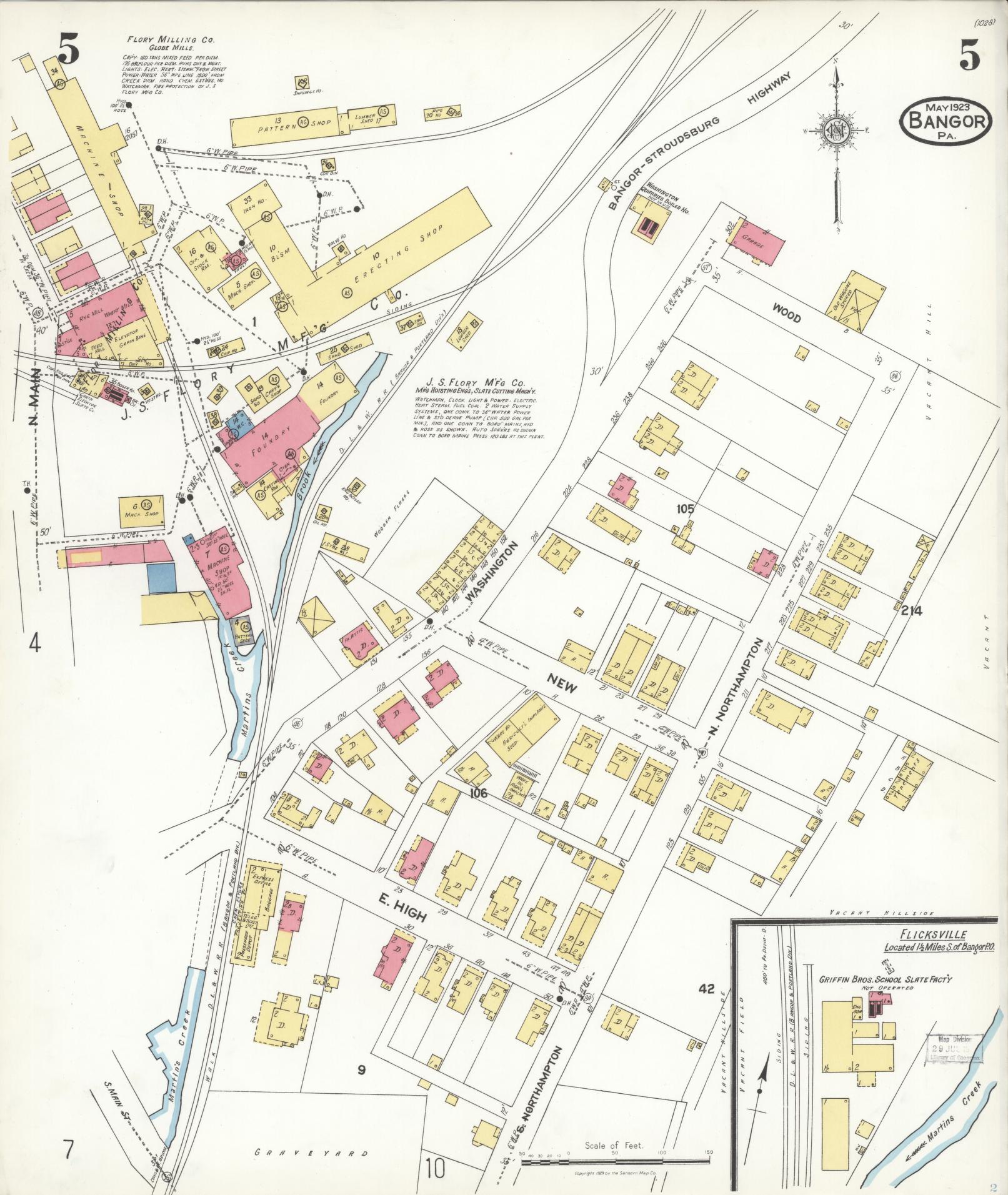 Sanborn Fire Insurance Map from Bangor, Northampton County, Pennsylvania (1923), Sheet #0005 - Historic Sanborn Fire Insurance Map Print, vintage old map wall art, antique decor, genealogy gift, Pennsylvania Pennsylvania map