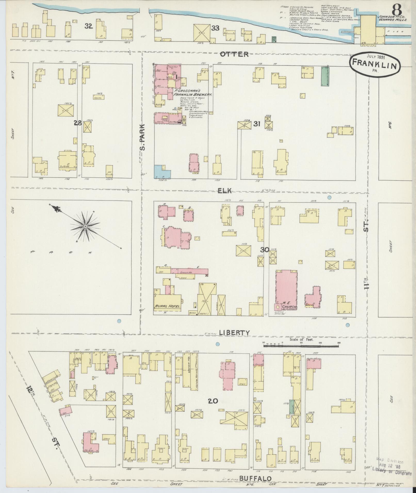 Sanborn Fire Insurance Map from Franklin, Venango County, Pennsylvania (1891), Sheet #0008 - Historic Sanborn Fire Insurance Map Print, vintage old map wall art, antique decor, genealogy gift, Pennsylvania Pennsylvania map