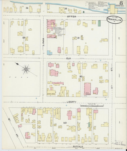Sanborn Fire Insurance Map from Franklin, Venango County, Pennsylvania (1891), Sheet #0008 - Historic Sanborn Fire Insurance Map Print, vintage old map wall art, antique decor, genealogy gift, Pennsylvania Pennsylvania map