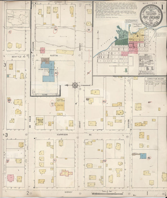 Sanborn Fire Insurance Map from Port Orchard, Kitsap County, Washington (1942), Sheet #0001 - Complete Map Set gallery image, historic Sanborn map, vintage wall art, Washington Washington