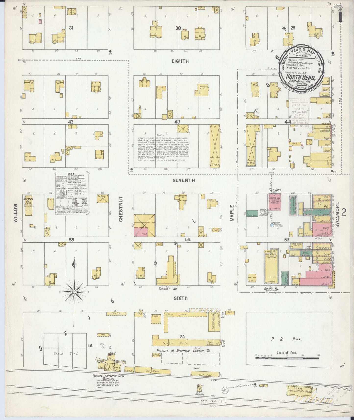 Sanborn Fire Insurance Map from North Bend, Dodge County, Nebraska (1900), Sheet #0001 - Historic Sanborn Fire Insurance Map Print, vintage old map wall art, antique decor, genealogy gift, Nebraska Nebraska map
