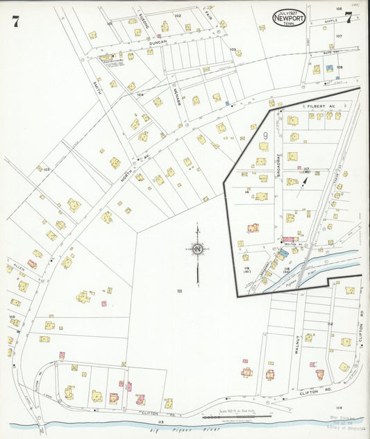 Sanborn Fire Insurance Map from Newport, Cocke County, Tennessee (1927), Sheet #0007 - Historic Sanborn Fire Insurance Map Print, vintage old map wall art, antique decor, genealogy gift, Tennessee Tennessee map