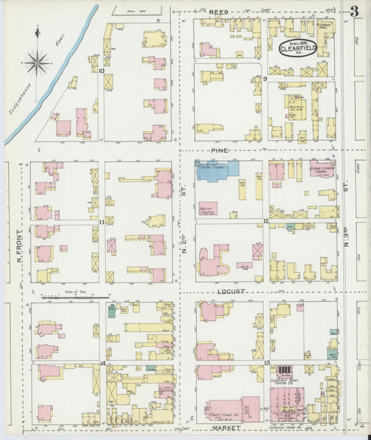 Sanborn Fire Insurance Map from Clearfield, Clearfield County, Pennsylvania (1892), Sheet #0003 - Historic Sanborn Fire Insurance Map Print, vintage old map wall art, antique decor, genealogy gift, Pennsylvania Pennsylvania map