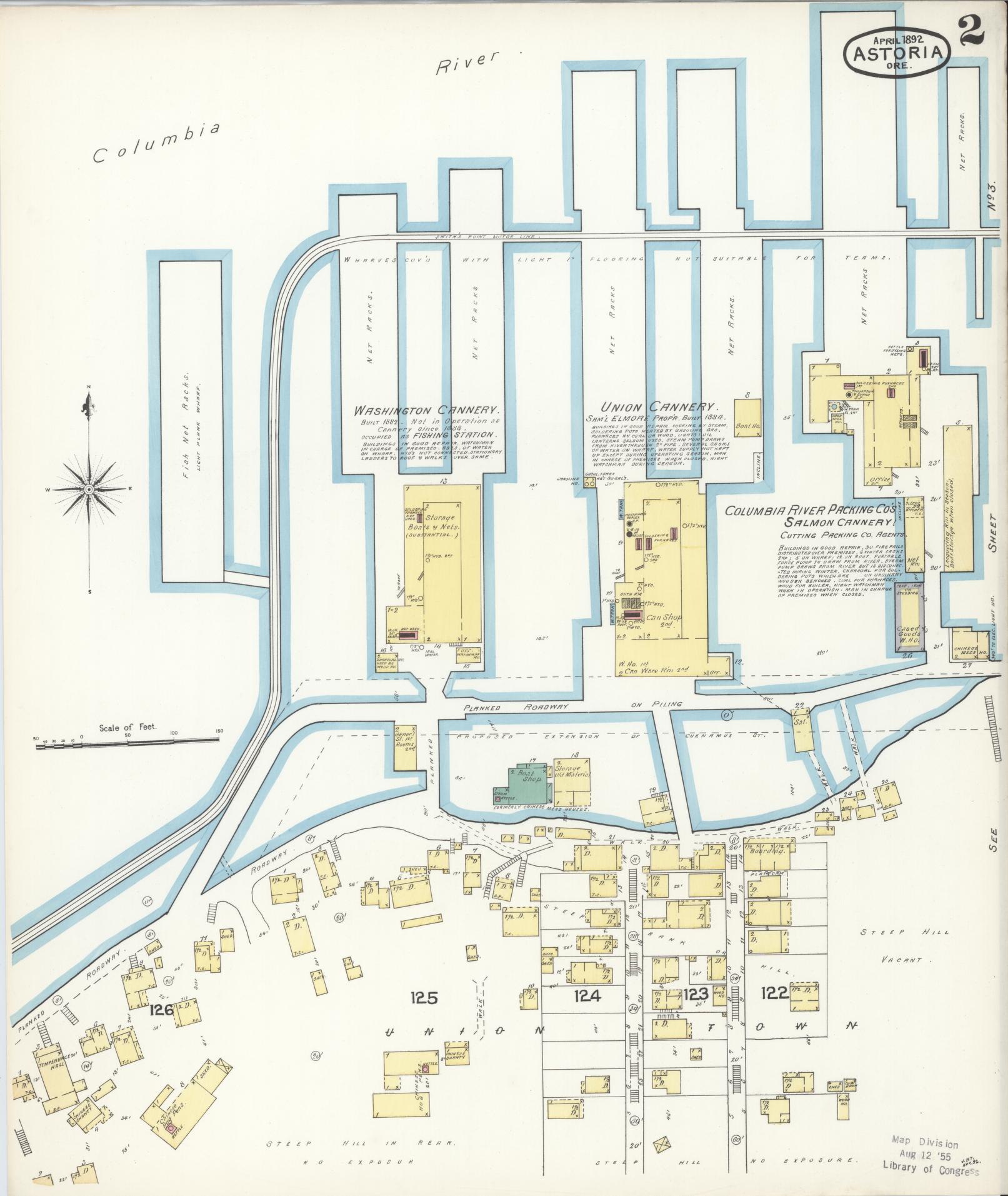Sanborn Fire Insurance Map from Astoria, Clatsop County, Oregon (1892), Sheet #0002 - Complete Map Set gallery image, historic Sanborn map, vintage wall art, Oregon Oregon