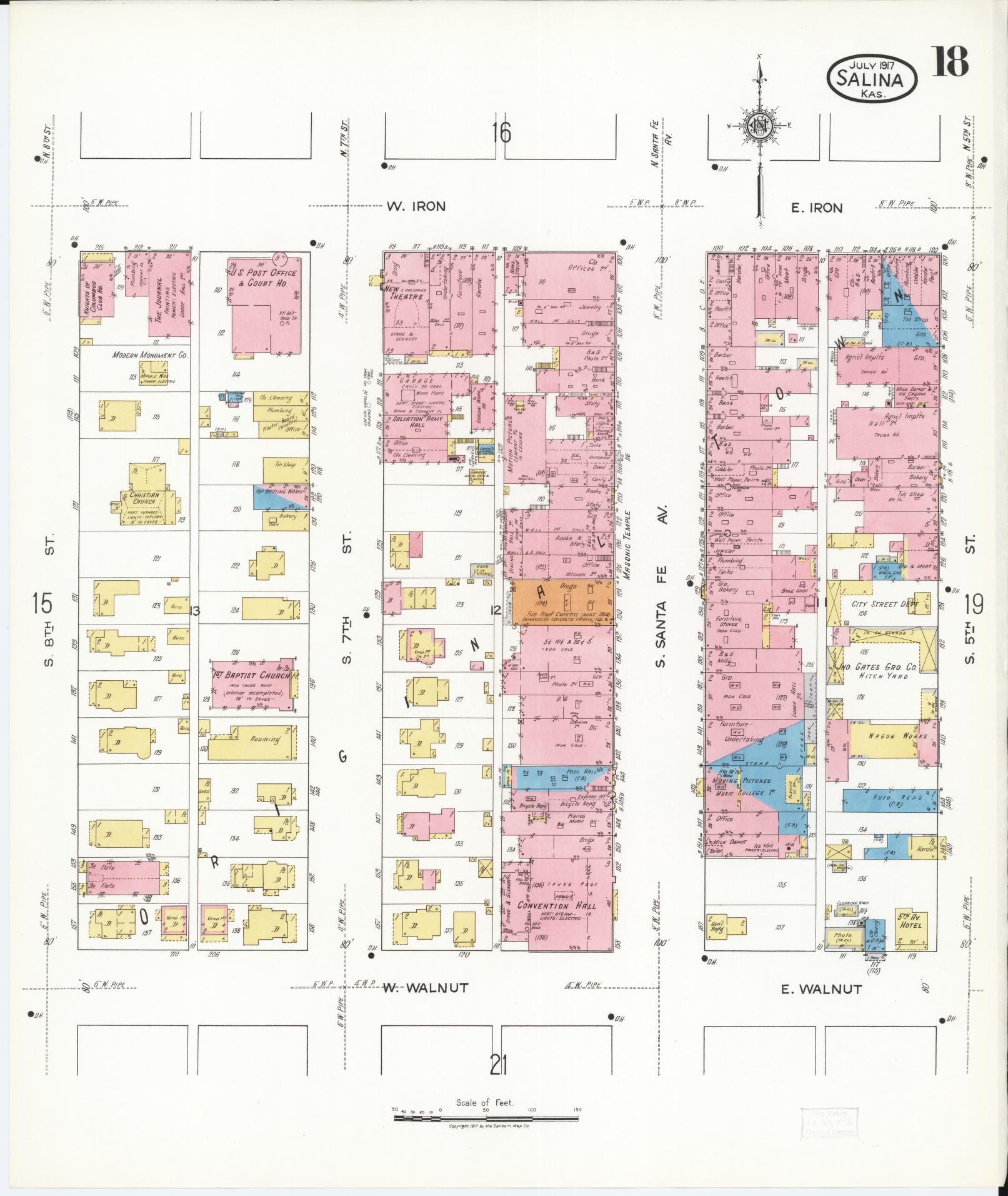 Sanborn Fire Insurance Map from Salina, Saline County, Kansas (1917), Sheet #0018 - Complete Map Set gallery image, historic Sanborn map, vintage wall art, Kansas Kansas