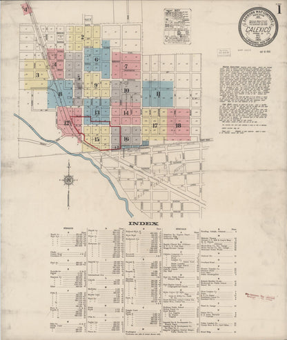 Sanborn Fire Insurance Map from Calexico, Imperial County, California (1920), Sheet #0001 - Historic Sanborn Fire Insurance Map Print, vintage old map wall art, antique decor, genealogy gift, California California map