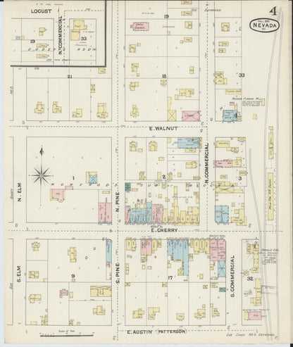 Sanborn Fire Insurance Map from Nevada, Vernon County, Missouri (1890), Sheet #0004 - Historic Sanborn Fire Insurance Map Print, vintage old map wall art, antique decor, genealogy gift, Missouri Missouri map
