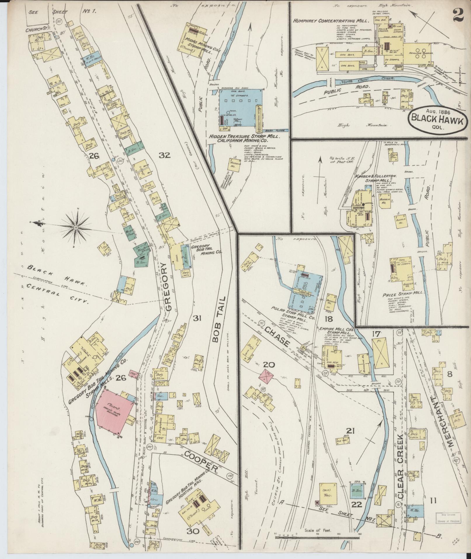 Sanborn Fire Insurance Map from Black Hawk, Gilpin County, Colorado (1886), Sheet #0002 - Complete Map Set gallery image, historic Sanborn map, vintage wall art, Colorado Colorado