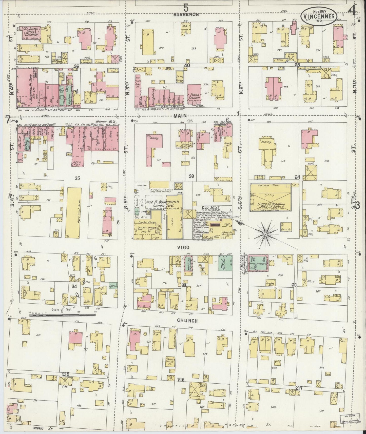 Sanborn Fire Insurance Map from Vincennes, Knox County, Indiana (1897), Sheet #0004 - Complete Map Set gallery image, historic Sanborn map, vintage wall art, Indiana Indiana