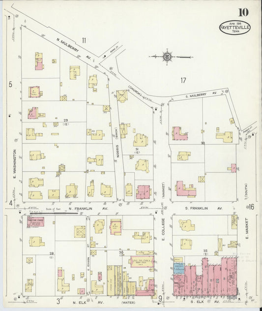 Sanborn Fire Insurance Map from Fayetteville, Lincoln County, Tennessee (1914), Sheet #0010 - Historic Sanborn Fire Insurance Map Print, vintage old map wall art, antique decor, genealogy gift, Tennessee Tennessee map