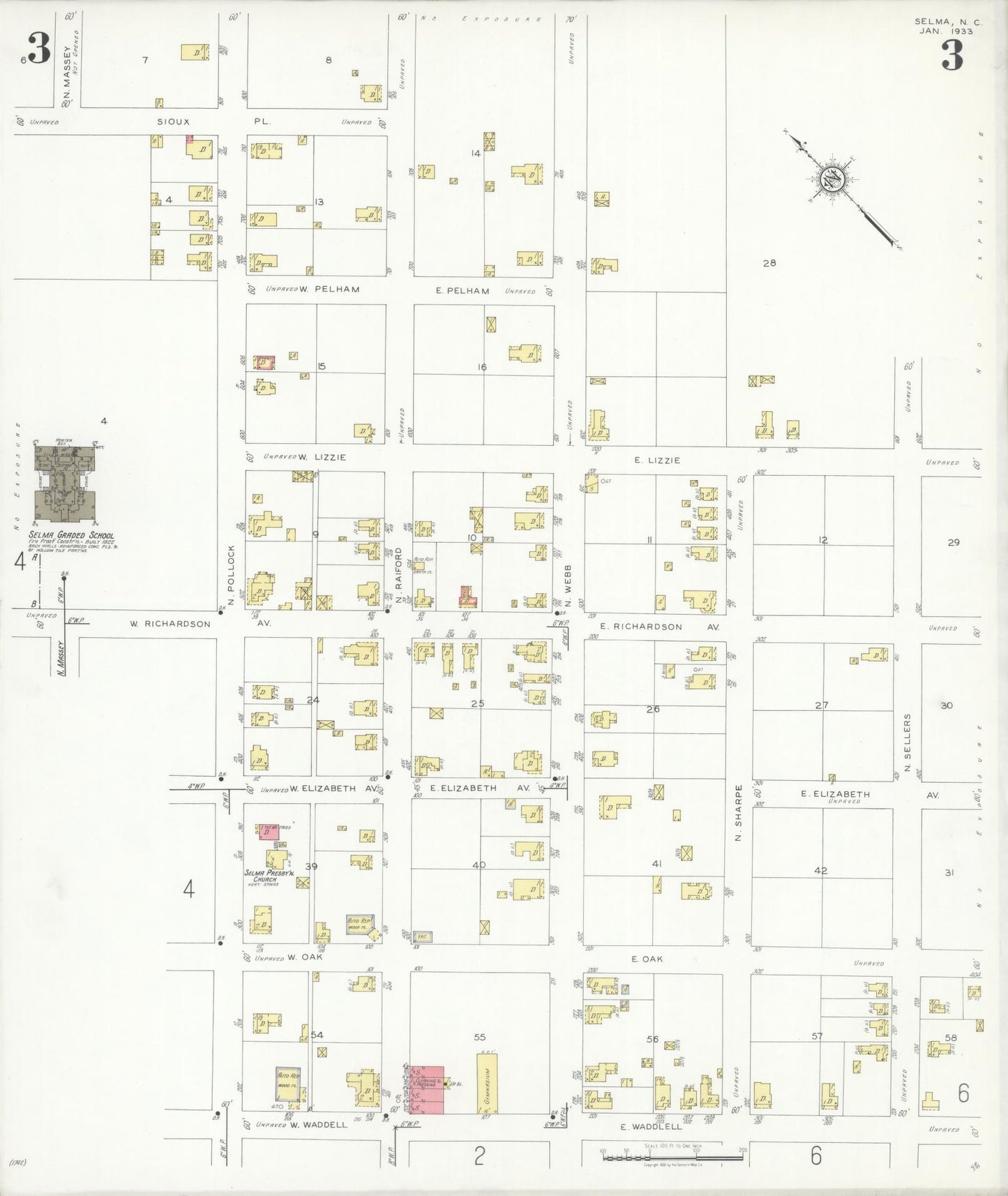 Sanborn Fire Insurance Map from Selma, Johnston County, North Carolina (1933), Sheet #0003 - Complete Map Set gallery image, historic Sanborn map, vintage wall art, North Carolina North Carolina