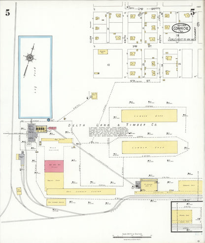 Sanborn Fire Insurance Map from Conroe, Montgomery County, Texas (1923), Sheet #0005 - Historic Sanborn Fire Insurance Map Print, vintage old map wall art, antique decor, genealogy gift, Texas Texas map