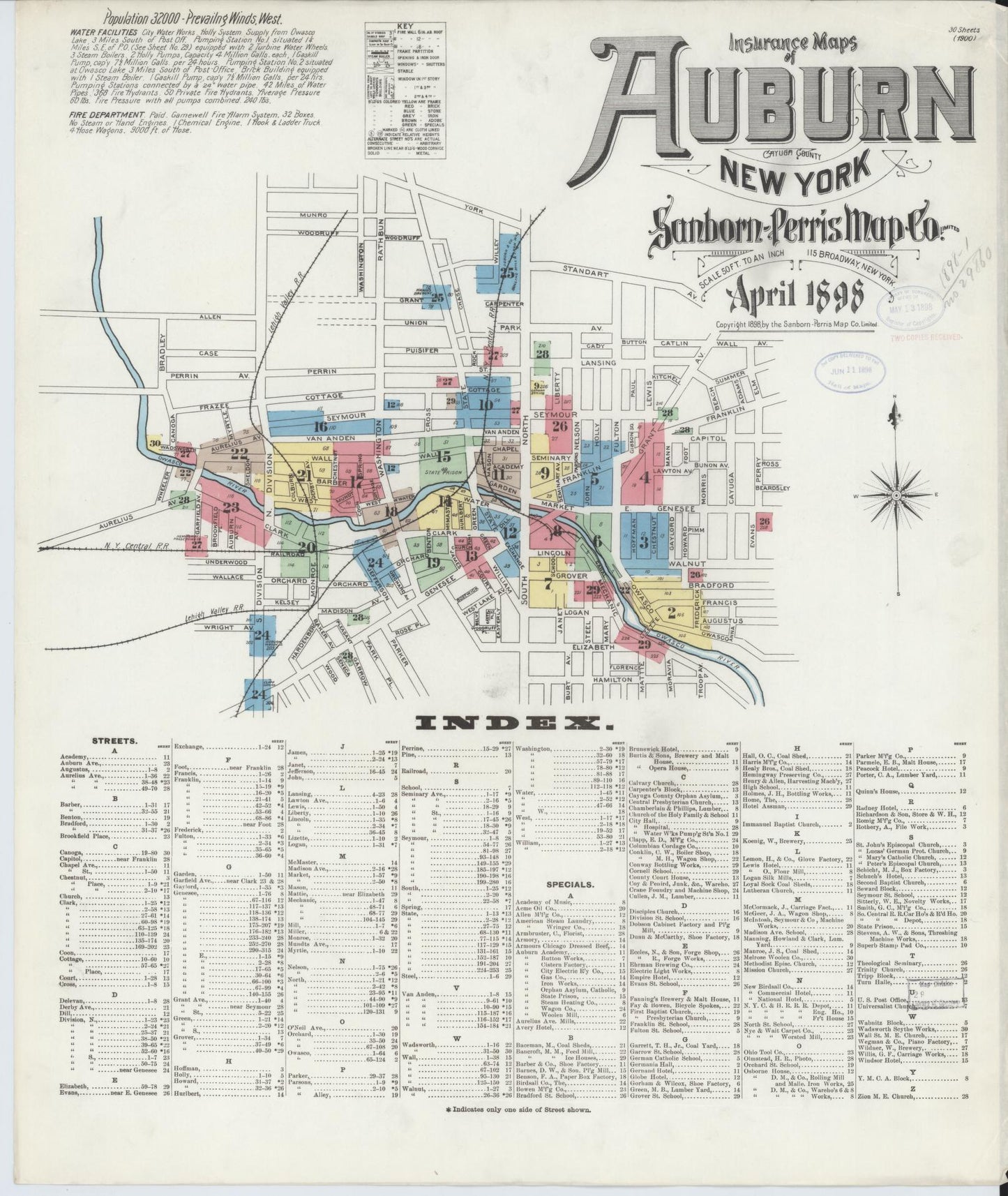 Sanborn Fire Insurance Map from Auburn, Cayuga County, New York. (1898) – Historic Sanborn Fire Insurance Map Print