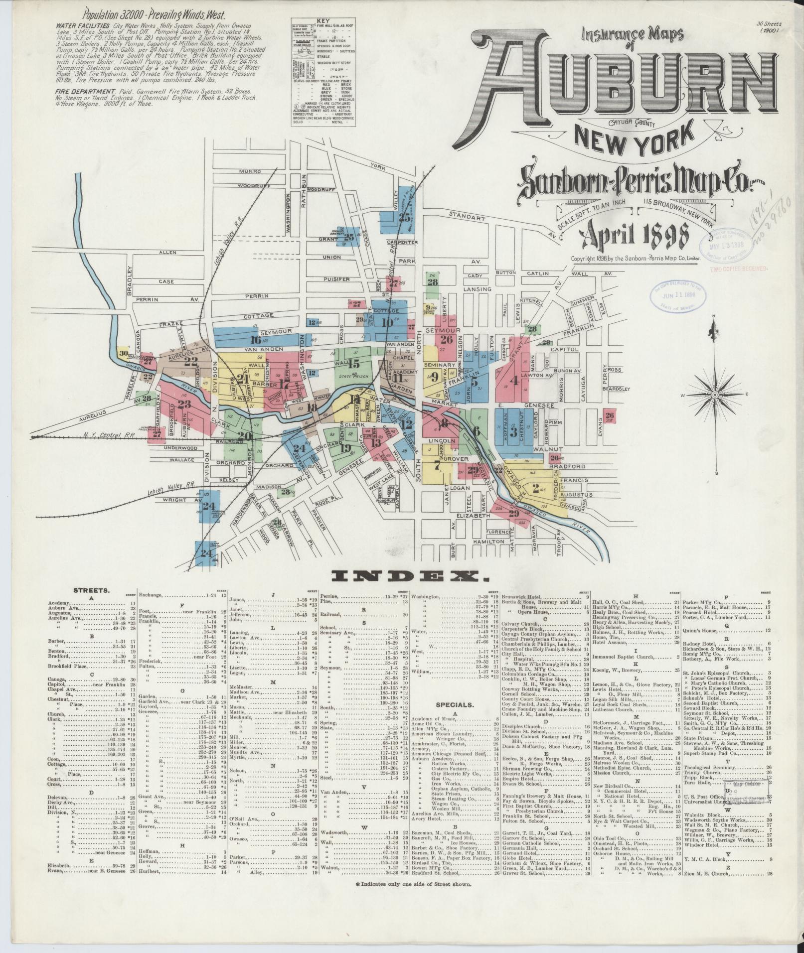 Sanborn Fire Insurance Map from Auburn, Cayuga County, New York. (1898) – Historic Sanborn Fire Insurance Map Print