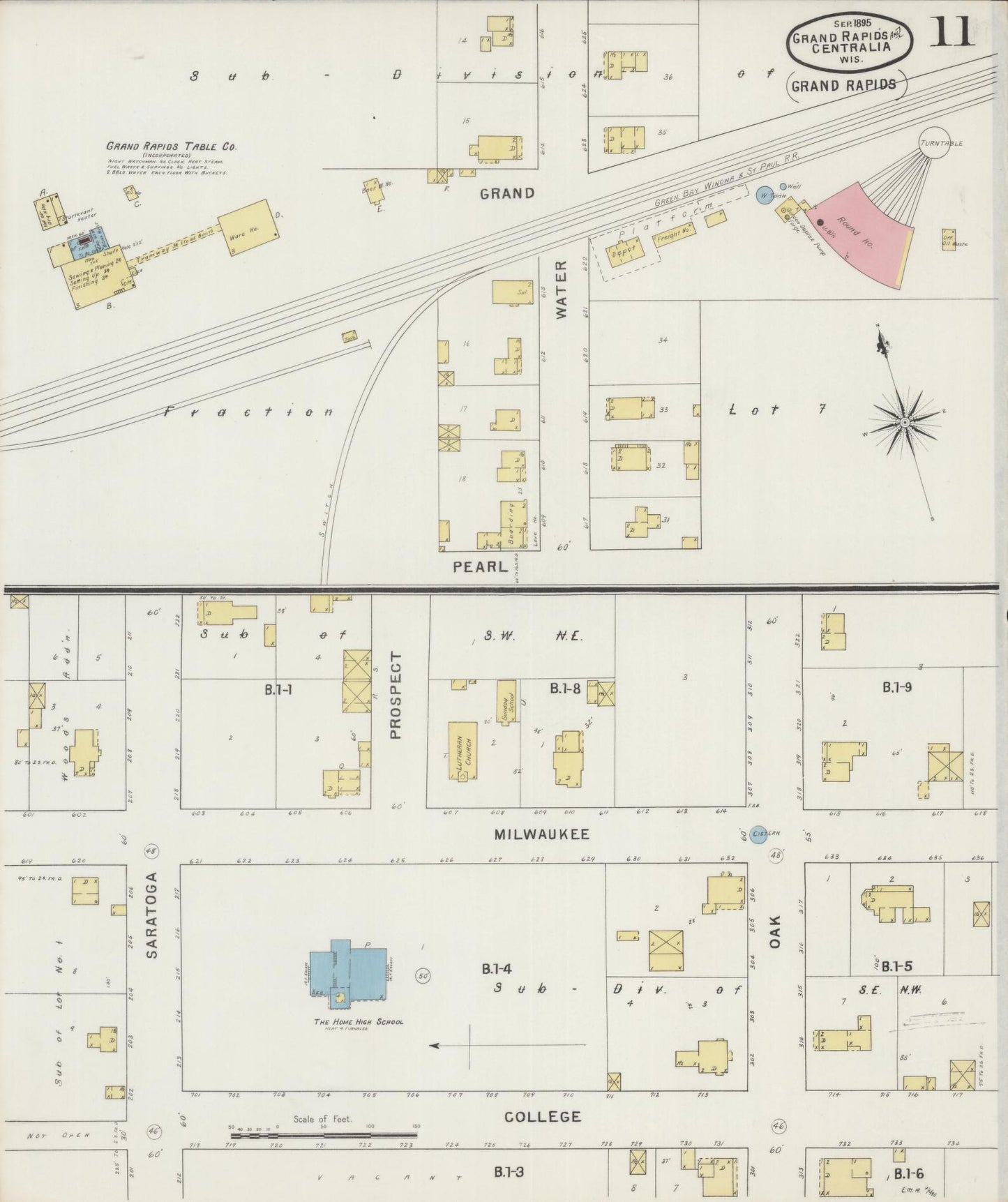 Sanborn Fire Insurance Map from Grand Rapids, Wood County, Wisconsin (1895), Sheet #0011 - Historic Sanborn Fire Insurance Map Print, vintage old map wall art, antique decor, genealogy gift, Wisconsin Wisconsin map