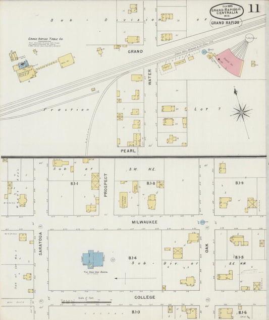 Sanborn Fire Insurance Map from Grand Rapids, Wood County, Wisconsin (1895), Sheet #0011 - Historic Sanborn Fire Insurance Map Print, vintage old map wall art, antique decor, genealogy gift, Wisconsin Wisconsin map