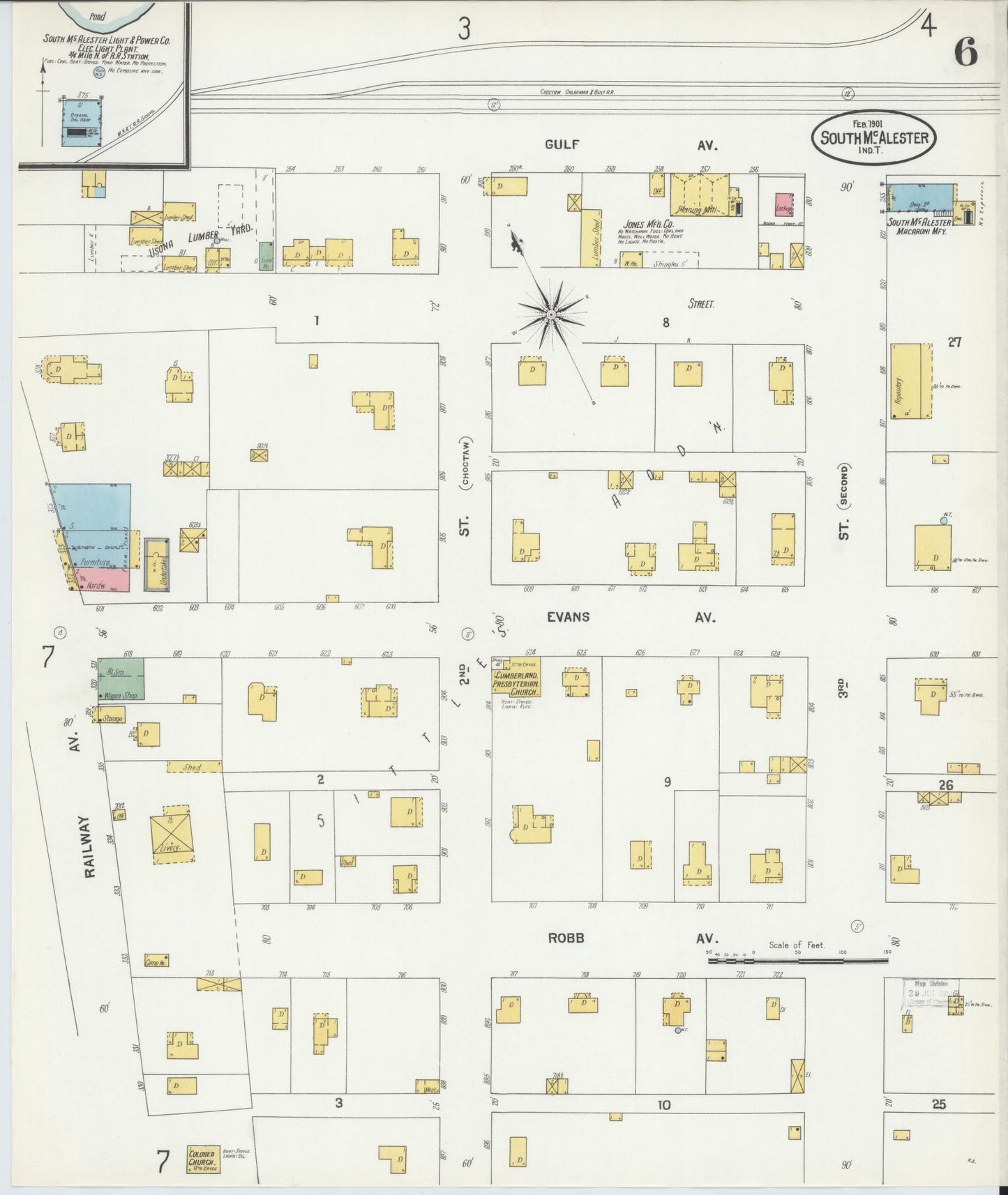 Sanborn Fire Insurance Map from South McAlester, Pittsburg County, Oklahoma (1901), Sheet #0006 - Complete Map Set gallery image, historic Sanborn map, vintage wall art, Oklahoma Oklahoma