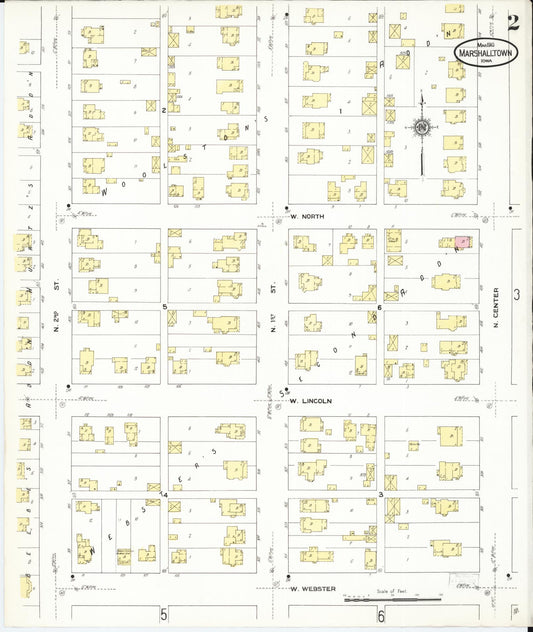 Sanborn Fire Insurance Map from Marshalltown, Marshall County, Iowa (1910), Sheet #0002 - Historic Sanborn Fire Insurance Map Print, vintage old map wall art