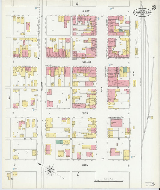 Sanborn Fire Insurance Map from Lawrenceburg, Dearborn County, Indiana (1902), Sheet #0003 - Historic Sanborn Fire Insurance Map Print, vintage old map wall art, antique decor, genealogy gift, Indiana Indiana map